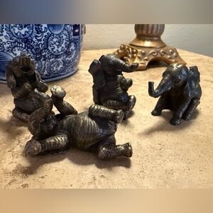 Vintage Set of 4 Resin Bronze-Colored Elephant Figurines - Playful Poses